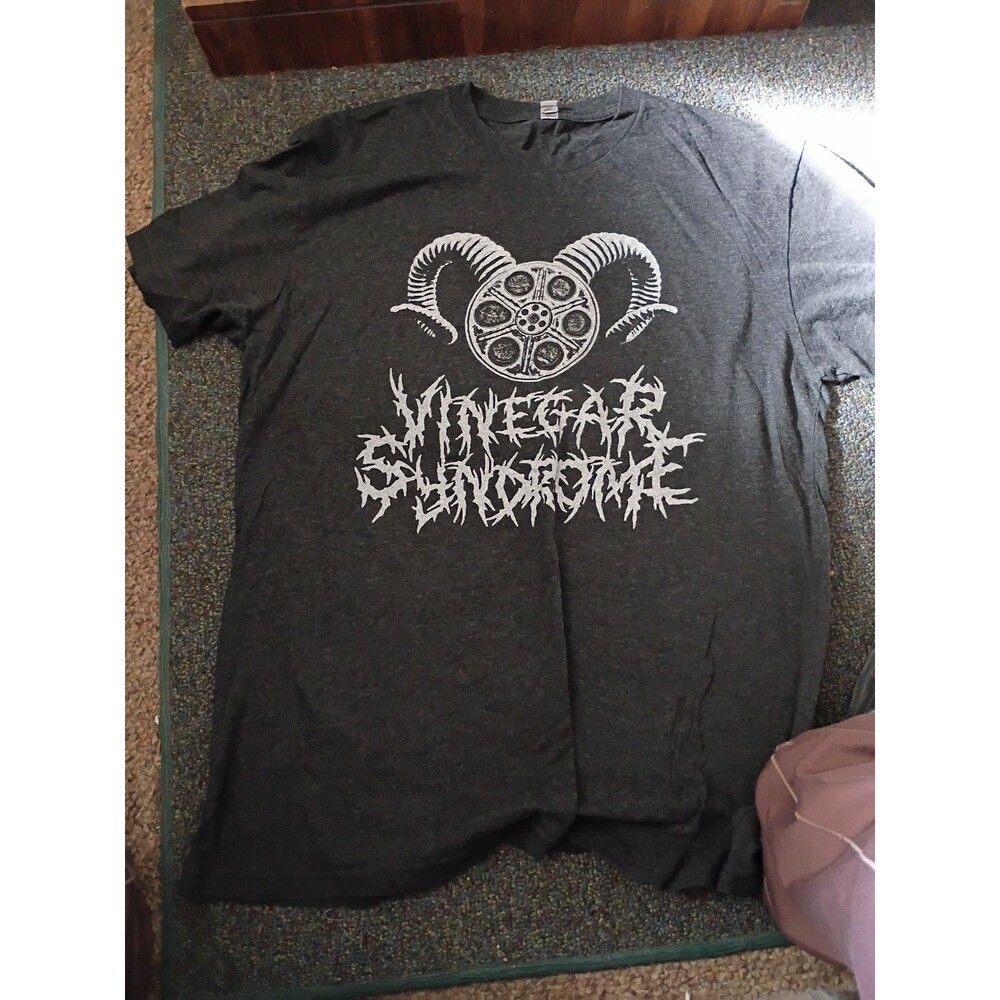 Rare Vinegar Syndrome Retired OOP T-Shirt Tee Heavy Metal Black Metal Logo L